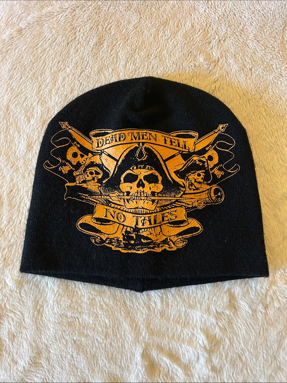 Disney Pirates of the Caribbean Black Beanie with Gold Pirate Skull Graphic